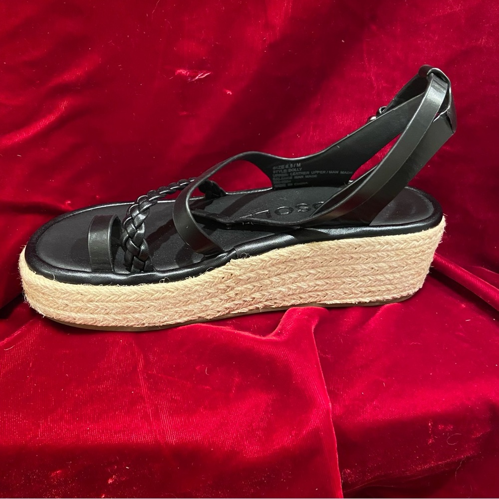 AEROSOLES PLATFORM BLACK AND TAN ESPADRILLES SANDALS -  WOMEN Size 6.5 - Picture 2 of 4
